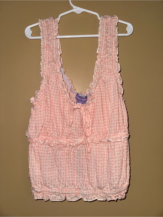Tops - Peach Pink Gauzy Ruffle Tank Top